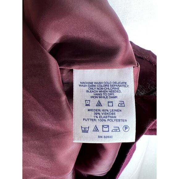 Lands' End Linen Cherry Red Burgundy Short Sleeve Tie Waist Mini Dress - Picture 9 of 9